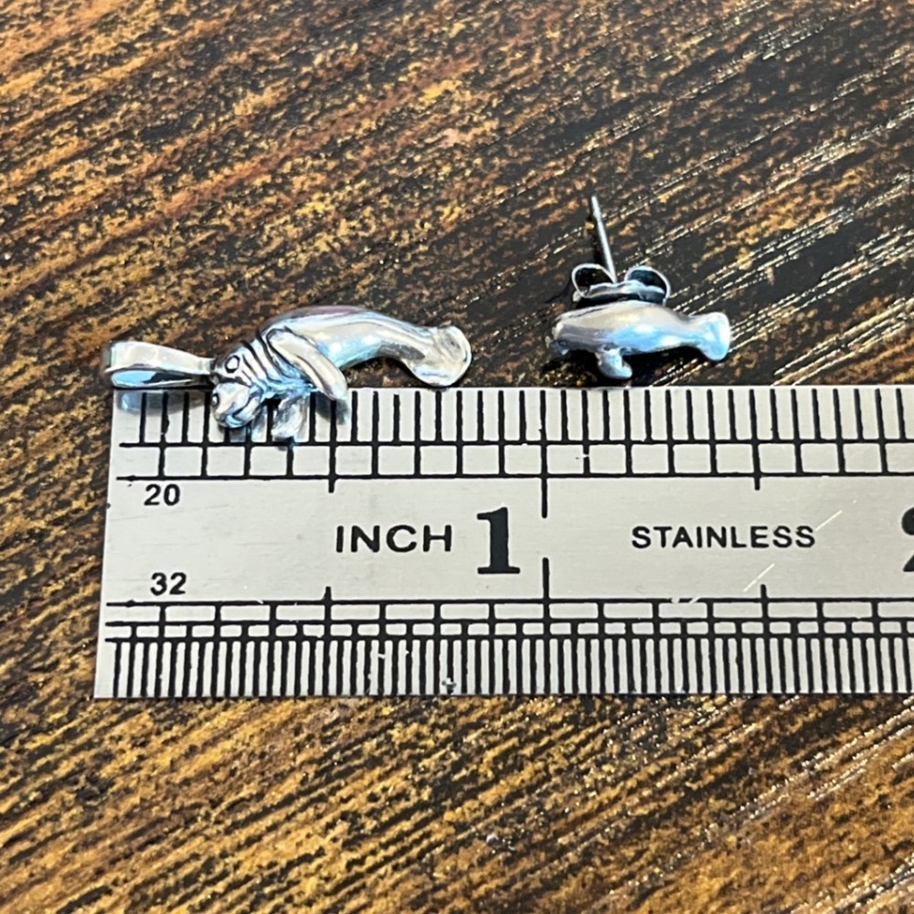 Vintage Kabana KBN Sterling Silver 925 Manatee‎ Pendant and Stud Earrings Set - Picture 3 of 6